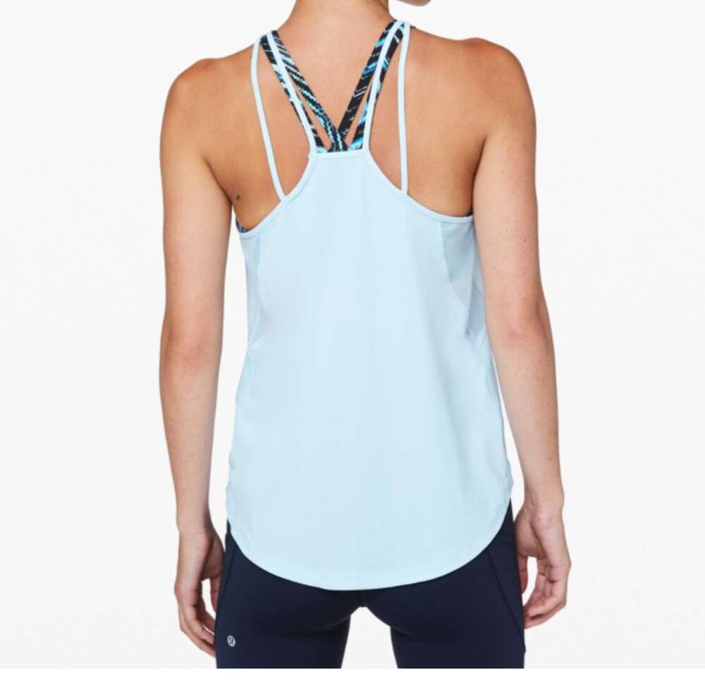 Lululemon Run Off-Route Tank Top Breezy Blue Rare Mesh Panels Strappy Back